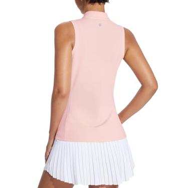 Imagem de BALEAF Camisetas femininas de golfe, sem mangas, polo de tênis, costas nadador com gola, regatas atléticas de secagem rápida, Rosa regular, P