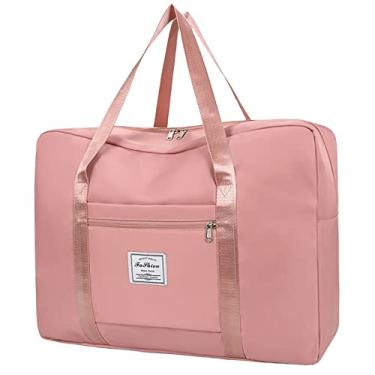 Imagem de Bolsa esportiva para viagem feminina, esportiva, academia, bolsa de viagem resistente à água, bolsa esportiva de fim de semana, rosa