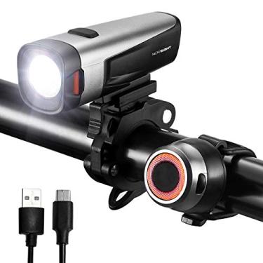 Imagem de Novsight Conjunto de luzes de bicicleta, farol e luz traseira de 800 lúmens, bicicleta recarregável frontal e traseira, IP65 impermeável, bateria de 2600 mAh, para Mountain Bike e Commuter, 5 modelos de luz