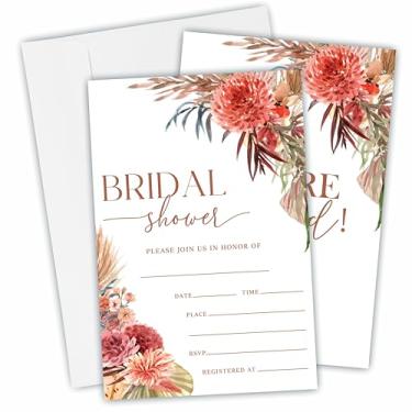 Imagem de 25 cartões de convite de chá de panela com envelopes - Aquarela Boho Floral - Convites de estilo de preenchimento dupla face para recém-casados, casamento e chá de panela, lembrancinhas de festa e