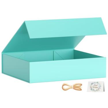 Imagem de PSHVYM Caixas de presente com tampas, 28 x 19 x 7 cm em caixa de presente azul Tiffany para presentes Fecho magnético para camisetas, luvas, cachecóis, livros, roupas de bebê, roupões de embrulho, contém cartão, fita