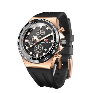 Imagem de FORSINING Relógio masculino com cronógrafo, esportivo, impermeável, militar, analógico, quartzo, com mostrador de data, pulseira de silicone, relógio ao ar livre, Preto, dourado, Militar