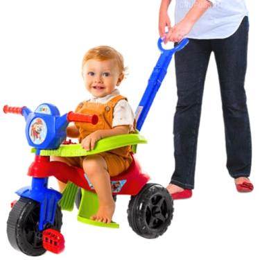 Imagem de Kit carrinho de passeio infantil andador bebe didatico de empurrar com pedal haste proteção removivel totoka motoca menina menino velocipede triciclo brinquedo de atividades (Vermelho)