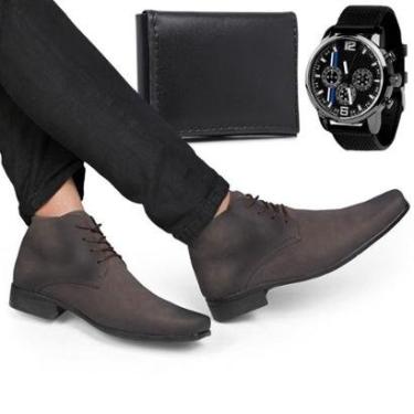 Imagem de Bota Social Masculina Bico Fino Cano Médio Nobuck + Carteira e Relógio-Masculino