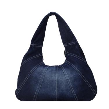 Imagem de Extolove Bolsa jeans moderna bolsas jeans para mulheres bolsas de ombro Hobo Y2K bolsas de ombro, Azul escuro, 40*21*8 centimeters