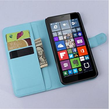 Imagem de Capa carteira para Microsoft Lumia 640XL, capa carteira flip de couro PU premium com compartimento para cartão, suporte e fecho magnético [capa interior à prova de choque de TPU] Compatível com