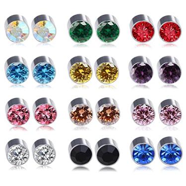 Imagem de Spiritlele Conjunto de 12 pares de brincos magnéticos com clipe de cristal sem piercing, 6mm, Aço inoxidável, Cristal