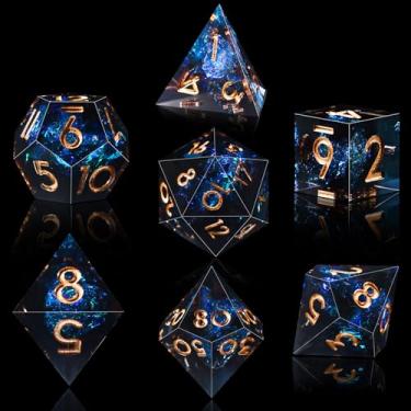 Imagem de AUSTOR 7-Die DND Dice Set Handmade Sharp Edge Polyhedral Dice for Dungeons and Dragons RPG MTG Table Games（Dark Star）