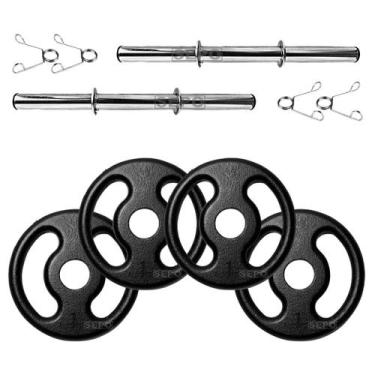 Imagem de Kit Musculação 4Kg em Anilhas de Ferro com 2 Barras 40cm - SEPO