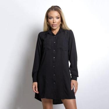 Imagem de Vestido Camisa Chemise Manga Longa Tendência Moda Verão - Gisele Freit