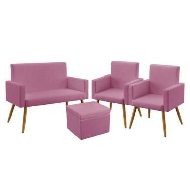 Imagem de Kit Poltrona Namoradeira e 2 Poltronas Decorativas Nina com Puff Quasa