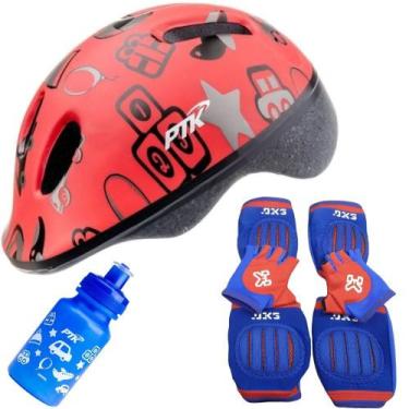 Imagem de Capacete Infantil Bicicleta + Joelheira + Cotoveleira + Luva + Garrafi