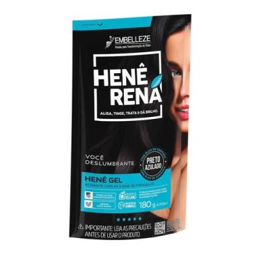 Imagem de Hene em Gel Rená Preto Azulado (Preto Forte) 180gr Alisa, tinge e Da B