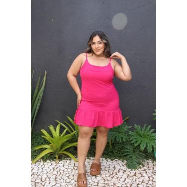Imagem de Vestido Plus Size Verão Curto Babado Ciganinha Colado Tubinho Alça Reg