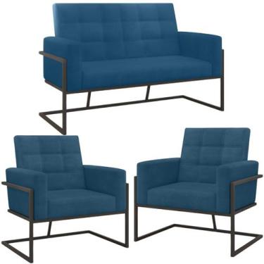 Imagem de Kit 2 Poltronas Namoradeira Base de ferro para Manicure Sala de Estar 