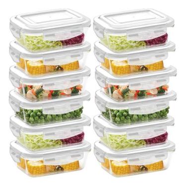 Imagem de Jogo 12 Potes de Vidro Hermético Com Tampa E Trava Retangular 640 ml M