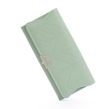 Imagem de RNIEGA Carteira de couro feminina com três dobras com bloqueio de RFID, porta-cartões, bolsa clutch com bolso para moedas com zíper, Verde menta, Compacto