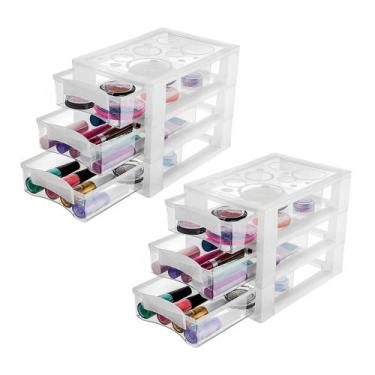 Imagem de 2 Gaveteiro Médio Organizar 3 Gavetas Transparente Ordene
