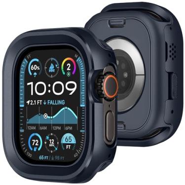 Imagem de Amizee Capa resistente de metal 2 em 1 compatível com Apple Watch Ultra 3/2/1 de 49 mm, capa protetora de alumínio à prova de choque compatível com iWatch de 49 mm, azul