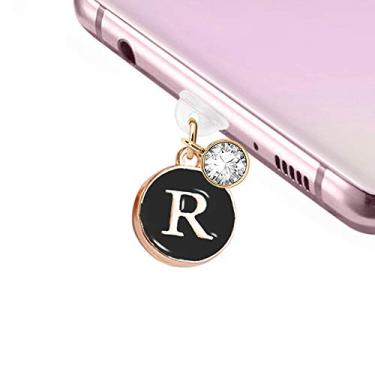 Imagem de Nova porta de carregamento USB Elise & FONDA TP44 tipo C antipoeira plugue bonito inicial letra R pingente para celular Samsung Galaxy/Huawei/OnePlus/Xiaomi/Oppo novos telefones Android (preto)