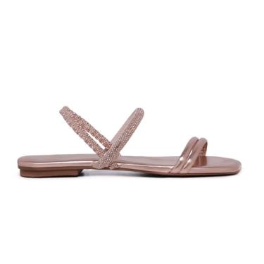 Imagem de Novo Hábito, Rasteirinha Feminina Sandália Holográfica de Tira Ajustável Cor:Bronze;Tamanho:40