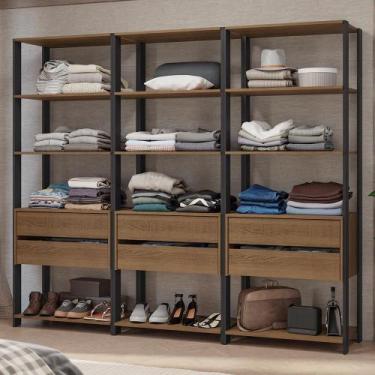 Imagem de Guarda-Roupa Closet Modulado 6 Gavetas 12 Prateleiras 210cm Rustic/Pre