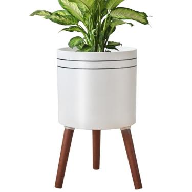 Imagem de nacltlo Vaso de plantas de 30 cm com suporte, vaso para plantas de interior, vaso de flores com orifício de drenagem para uso externo, branco e preto