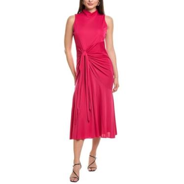 Imagem de Anne Klein Decote falso feminino MIDI com detalhe de gravata franzida, rosa fúcsia, Rosa fúcsia, 2