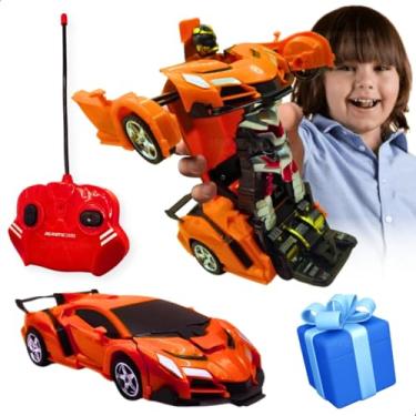 Imagem de Carrinho de Controle Remoto 2 em 1 Vira Robô Presente Aniversário Natal Dia das Crianças Para Menino 5 6 7 Anos Carro de Controle Remoto com Luz 2 funções Robô-Car Titanium (Laranja)