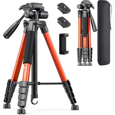 Imagem de Tripé de câmera de 185 cm, suporte de tripé para câmera, compatível com GoPro/DSLR/celular/filmadora, tripé profissional de alumínio com suporte para telefone, bolsa de viagem, carga máxima de 4 kg