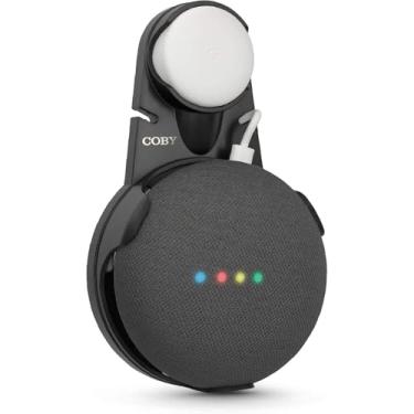 Imagem de Suporte de tomada de parede Coby para Google Home Mini, dispositivo de alto-falante inteligente com cabo de gerenciamento de plugue, Preto
