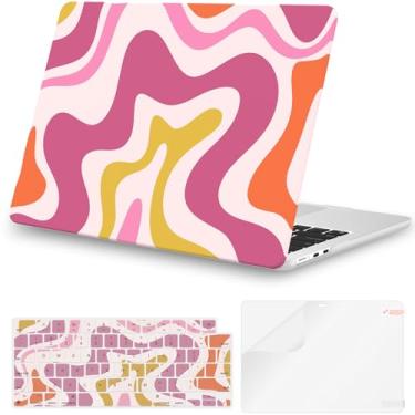 Imagem de iCasso Capa para MacBook Air de 13,5 polegadas versão 2025 2024-2022 M4 M3 M2 modelo A3240 A3113 A2681, capa rígida protetora resistente para Mac Book Air 13 polegadas, onda abstrata rosa