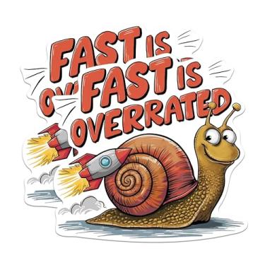 Imagem de (Pacote com 2) Adesivos Fast is Overrated - Funny Punny Snail with Rocket - 5 polegadas no lado mais longo - Decalque de vinil premium - Adere a qualquer superfície plana lisa - Feito nos EUA -