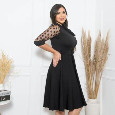 Imagem de Vestido Roupas Femininas Preto Midi Rodado Executivo Oferta - Universo