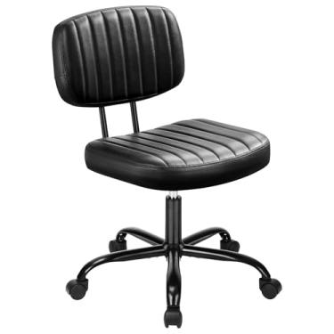 Imagem de HealSmart Cadeira de escritório pequena com rodas, cadeira de mesa sem braços com suporte lombar, couro de poliuretano, altura ajustável, 360°, giratória, sem braço, para casa, quarto, escritório,