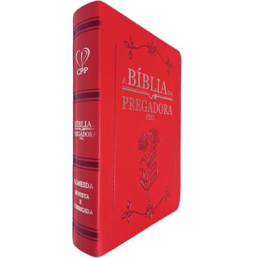 Imagem de A Bíblia da Pregadora Fiel ARC Full Color Capa PU Luxo Vermelha Palavras de Deus em Azul e as de Jesus em Vermelho