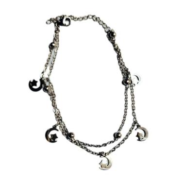 Imagem de Pulseira Dupla com Pingentes de Lua e Estrela em aço inox