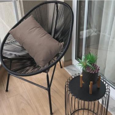 Imagem de Poltrona Cadeira Acapulco Sala Jardim Varanda Preto Com Almofada Quadrada Corino Bege - Ahz Móveis