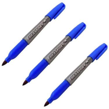 Imagem de KIT 3 Canetas Marcação Permanente Brasfort Ponta Fina Azul