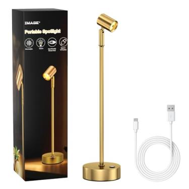 Imagem de IMAGE Holofote Sem Fio Dourado De Alta Potência Ajustável, Luz De Mesa Para Plantas, Obras De Arte, Expositores De Joias, Prateleiras E Armários, Branco Quente Sem Fio, Usb Tipo C, Para Casa, Resta