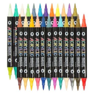 Imagem de Hyrrt 24 marcadores de tinta acrílica de duas cores de ponta dupla, canetas acrílicas de 48 cores com pontas de pincel para pintura rupestre, madeira, tela, pedra, vidro, cerâmica, artesanato faça