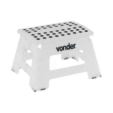 Imagem de Banqueta plástica dobrável branca vonder 150kg altura 220mm