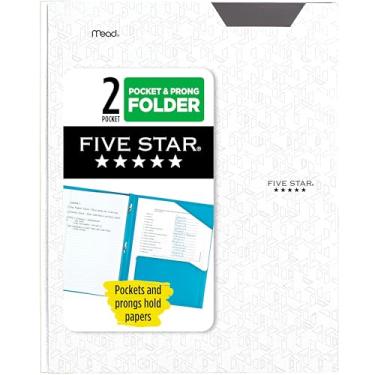 Imagem de Five Star Pasta de 2 bolsos, pasta de plástico com abas fixas e fixadores de pinos, comporta papel de 21 cm x 28 cm, branca (72494)
