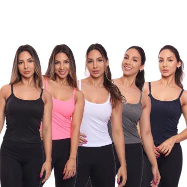 Imagem de Kit 5 Regatas De Alcinha Canelado Lisa Básica Feminina - Brás e Cia, G