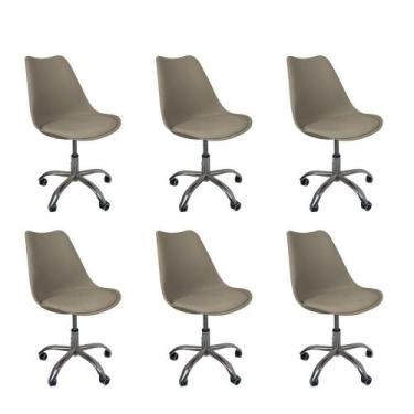 Imagem de Kit 6 Cadeiras Office Base Cromada Com Rodizio Giratória Saarinen Bege