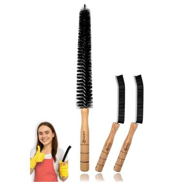 Imagem de Escova de limpeza de fenda com cabo de madeira 2025 (2 peças) e limpador de fiapos para secadora - Kit de ferramentas de limpeza de cerdas duras para cozinha, banheiro, trilhos de janela, argamassa