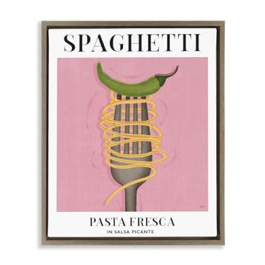 Imagem de Stupell Industries Arte de parede vintage espaguete em garfo marrom emoldurado em tela flutuante por Veronique Charron, 25 x 31