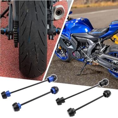 Imagem de Midimttop Protetor de roda de motocicleta POM CNC para YA&MA & HA YZF-R7 YZFR7 YZF R7 2021 2022 2023 2024 Acessórios Eixo dianteiro traseiro Garfo deslizante de colisão (azul)