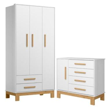 Imagem de Roupeiro com 3 Portas e Cômoda Malta Branco Acetinado - CASA H