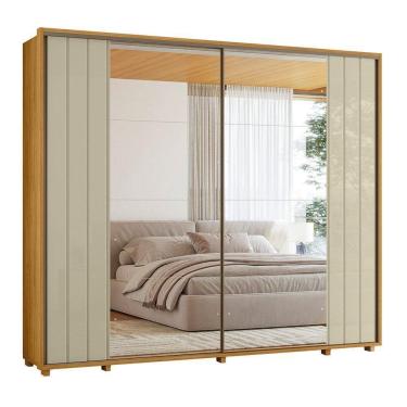 Imagem de Guarda-roupa Casal Dalí Ripado Com Escada 2 Portas 8 Gavetas 2 Portas C/ Espelho - 7 Decor Cumaru E Opala